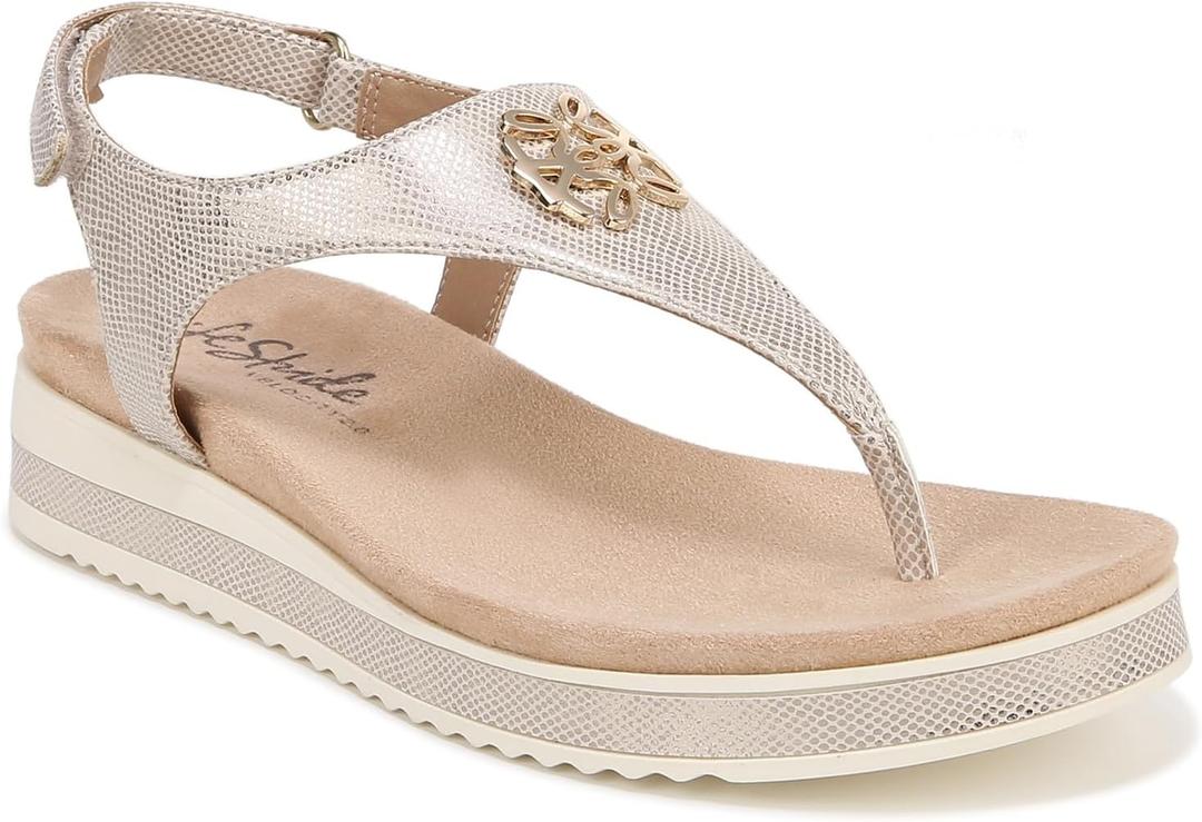 LifeStride Women's Zeeta Thong Sandals (Size 6 M, Beige Metallic)