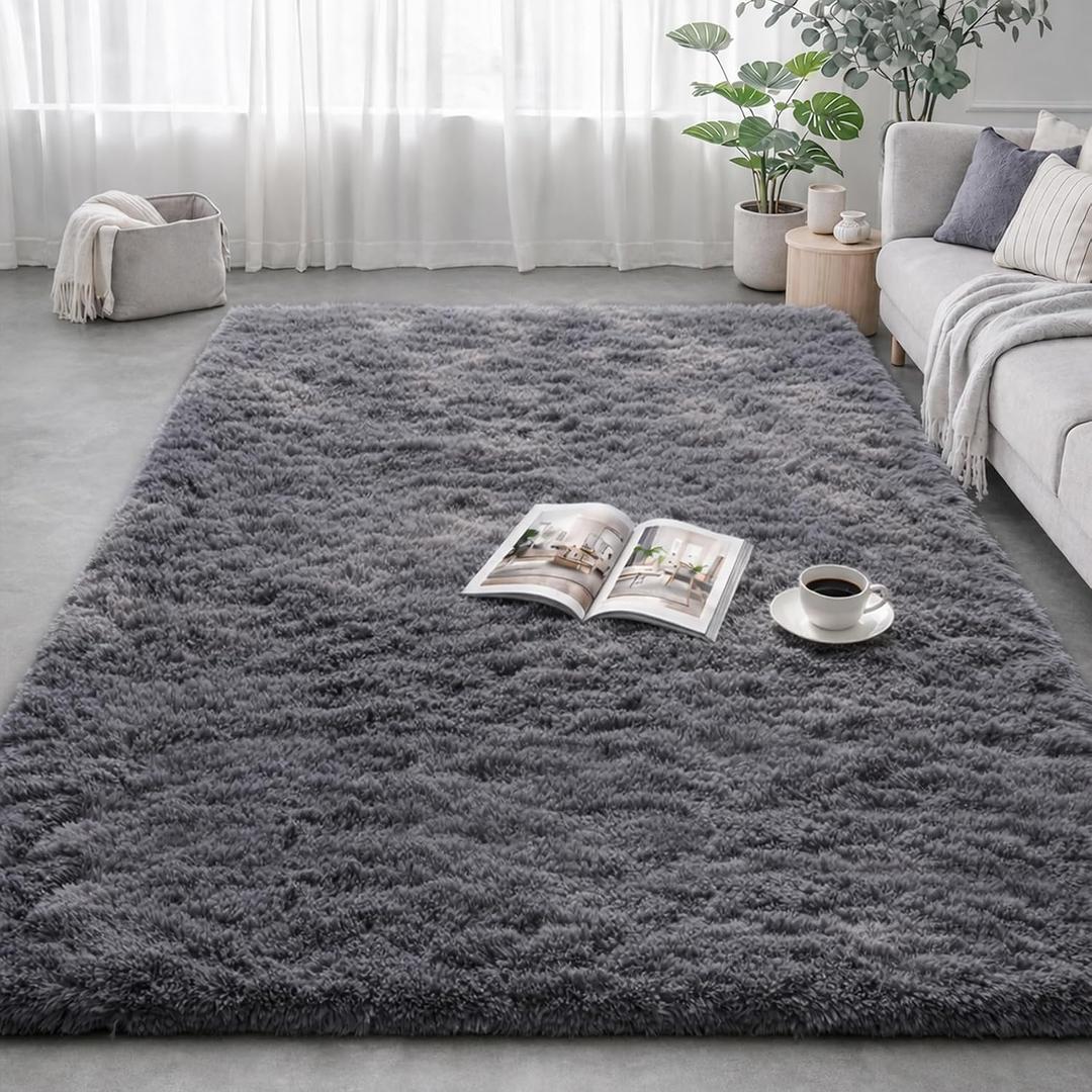 Grey Area Rugs for Bedroom Living Room, Fluffy Gray 4x6 Bedside Shag Rug