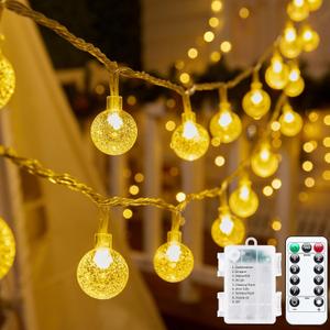 Minetom Crystal Globe String Lights Battery Operated - 17 ft 30 LED Globe Fairy Lights with Remote and 8 Modes, Waterproof for Bedroom Tent Loft Camping Porch Patio Party Wedding Decor, Warm White Minetom Crystal Globe String Lights Battery Operated - 17 ft 30 LED Globe Fairy Lights with Remote and 8 Modes, Waterproof for Bedroom Tent Loft Camping Porch Patio Party Wedding Decor, Warm White