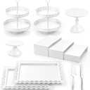 11 Pcs White Dessert Table Display Set, Dessert Stands Set including Cake Stands, Cupcake Tower Stand, Dessert Tray, Cake Cutting Set, Easy to Clean Desert Table Display Set