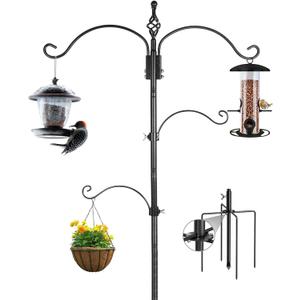 Bird Feeding Station Feeder Pole - Multi Hook 63 inches Stand for Watching Attracting Wild Bird Outdoor Hanging Pole by Highpro, 5-Prong Anchor Base