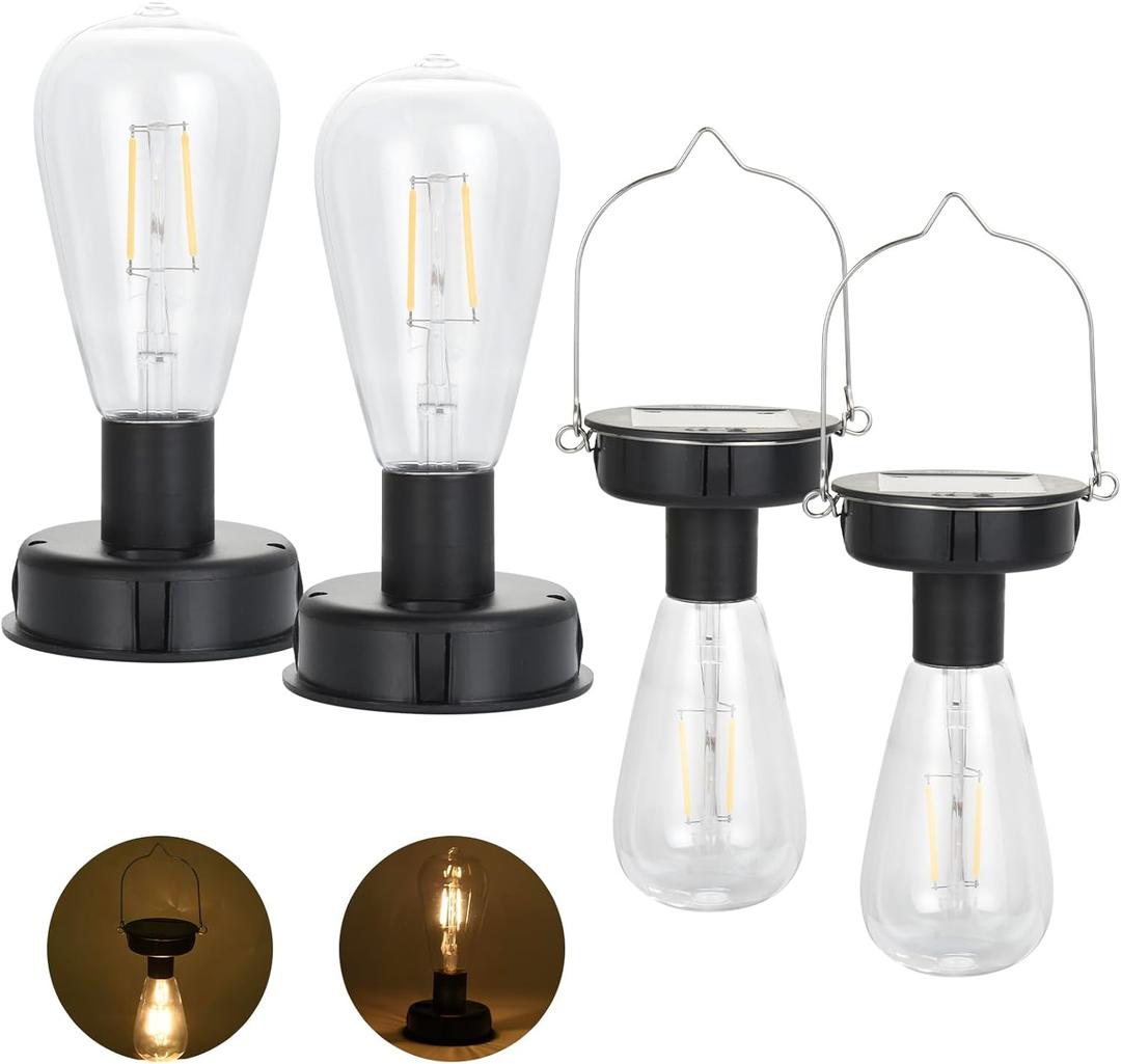 ELUTENG 4 Pack Solar Hanging Lights Replacement Top with Bulb 3.15 Inch Solar Light Replacement Top Part with Bulbs Waterproof Solar Lantern Accessories Tools for DIY Outdoor Lanterns