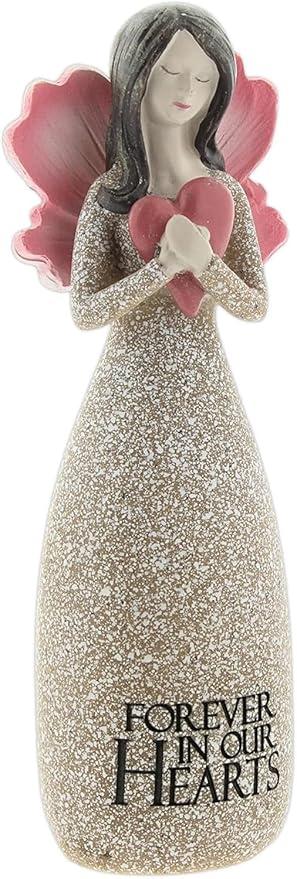 The Bridge Collection Forever in Our Hearts Angel Figurine - Thoughtful Remembrance Gift Featuring Angel Holding Heart - Touching Memorial Accent for Home Or Memorial Display