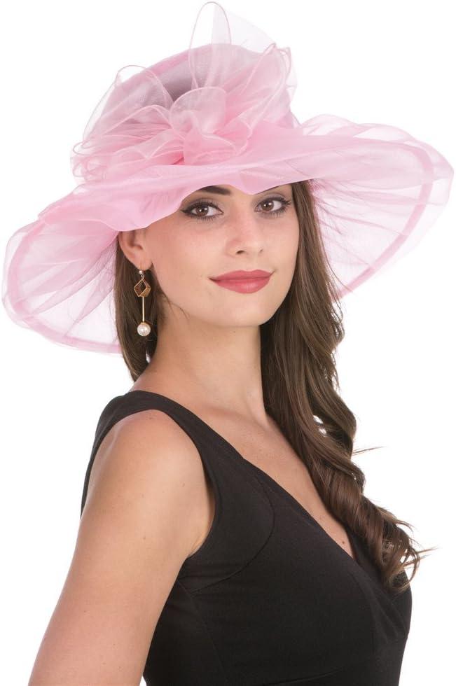 SAFERIN Women's Organza Church Kentucky Derby Fascinator Bridal Tea Party Wedding Hat (Pink)