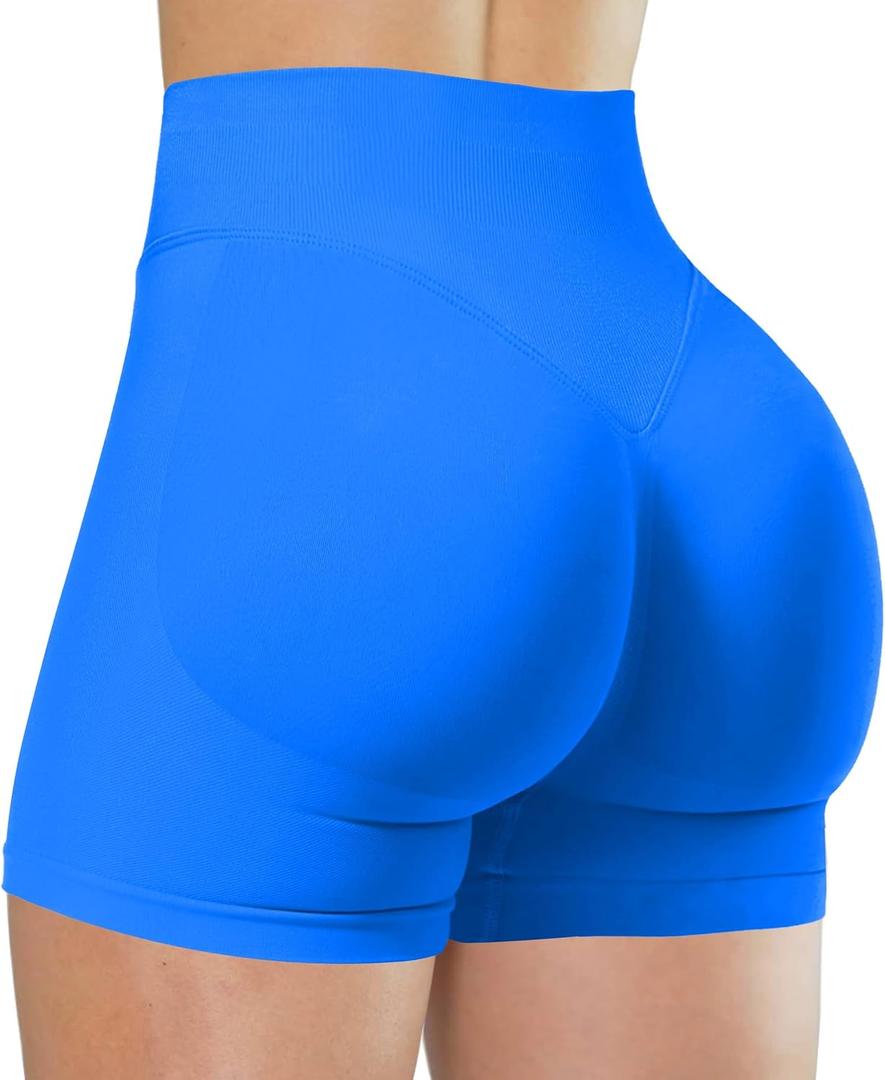 Unthewe Womens Workout Seamless Scrunch Butt Lifting Shorts High Waisted Tummy Control Gym Yoga Shorts (Medium, #1 Royal Blue)