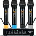 Pro Wireless Microphone System 4 Channel, UHF Metal Cordless Handheld Mics with Echo Bluetooth for Church Karaoke Singing, 4x50 Adjustable Frequency(MU-898 Battery 4 Handheld)