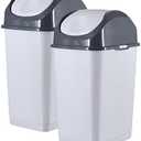 Superio Small 2.5 Gallon Plastic Trash Can with Swing Top Lid, Compact Slim Waste Bin for Under Desk, Office, Bedroom, Bathroom, Dorm Room, 10 Qt. Portable Garbage Can (SmokeWhite/Grey, 2 Pack)