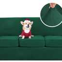 H.VERSAILTEX Modern Velvet Plush 4 Piece High Stretch Sofa Slipcover Sofa Cover Furniture Protector Form Fit Thick Velvet Sofa Cover for 3 Cushion Couch Width Up to 90 Inch (Sofa,Vintage Green)