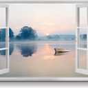 artopia Lake House Canvas Wall Art - Mountain Lake Picture with Sunrise & Sunset - for Bedroom and Office - 36x24 Inches