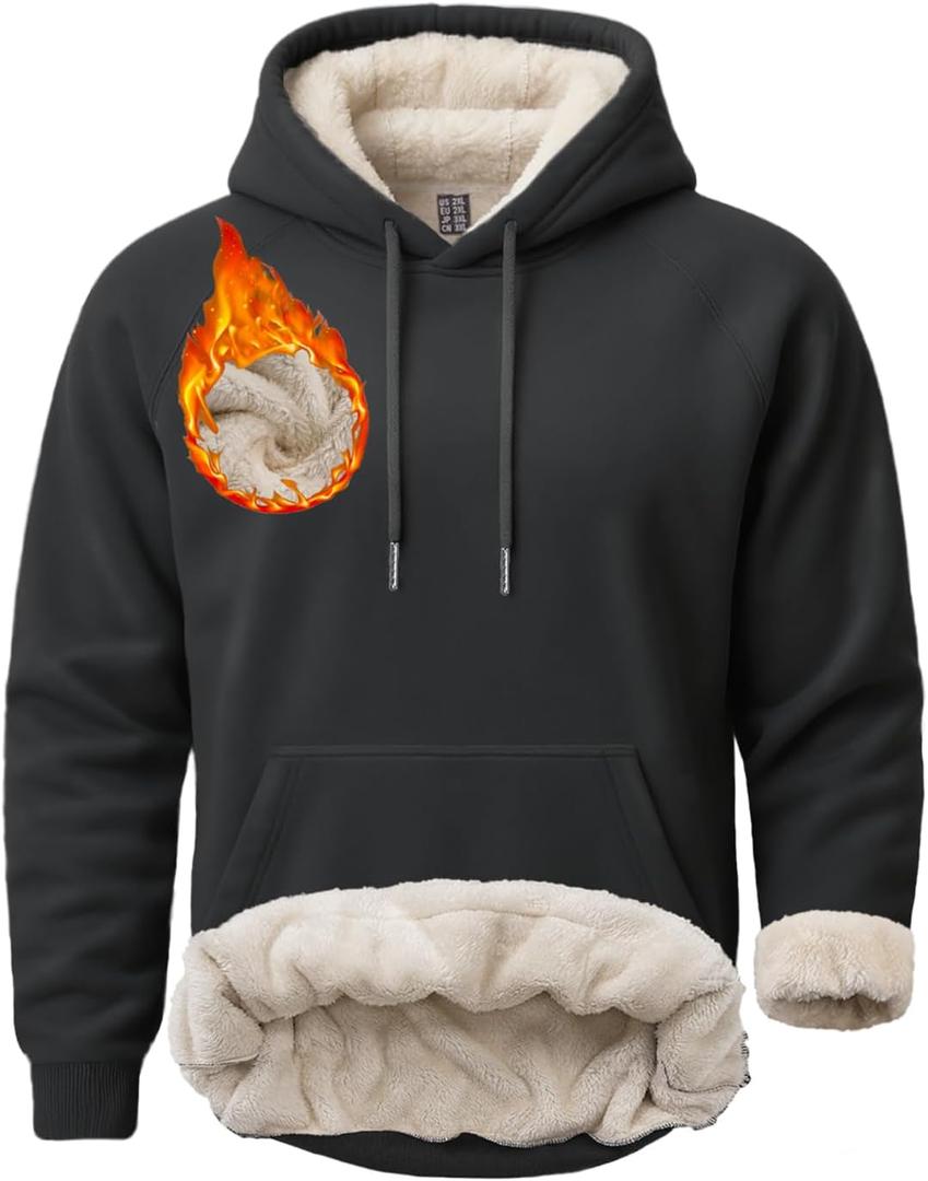 Boladeci Men's Sherpa Hoodie Pullover Heavyweight Thermal Fleece Lined Hooded Sweatshirt for Cold Weather Warm (XX-Large, Black)