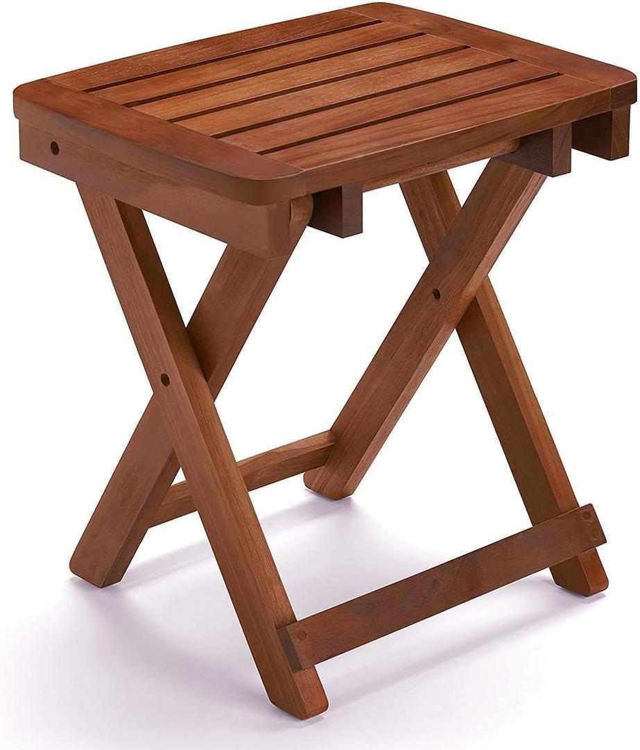URFORESTIC Portable Shower Bench-Bamboo Folding Shower Stool Seat Chair Fully Assembled-Hold Up to 500 LBS, Large