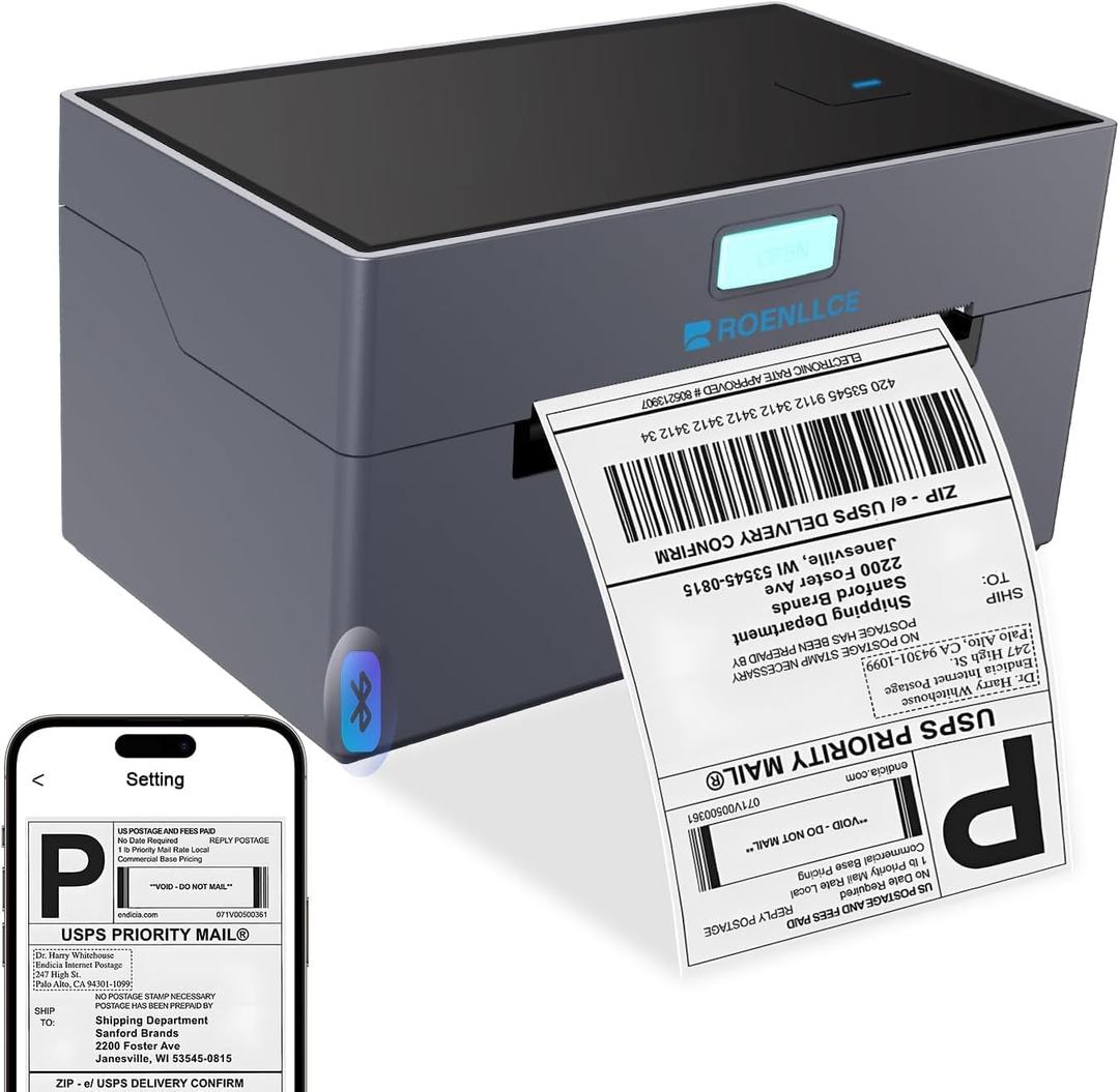Thermal Shipping Label Printer, 4x6 Bluetooth Shipping Printer for Small Business, Compatible with Windows, Mac, iOS, Android, for Amazon, Ebay, Shopify, UPS, USPS, FedEx