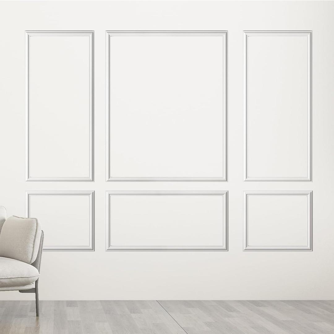 6-Frame Pre-Cut Accent Wall Molding Kit, Premade Wainscoting Chair Rail Moulding Panel Set for Interior Home Decoration (Each Piece 1.18''W, 24pcs)