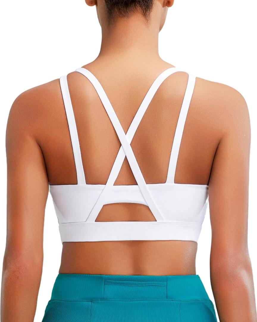 RUNNING GIRL Sports Bras for Women High Support, Molded Cup Strappy High Impact Sports Bras for Women with Sewn in Pads (Medium, White)