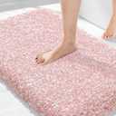 Yimobra Bathroom Rugs Non Slip Washable 36x24, Ultra Soft and Water Absorbent Bath Mats, Plush Fluffy Shower Mat Outside, Luxury Microfiber Thick Matts for Bathroom Floor/Tub, Light Pink and White