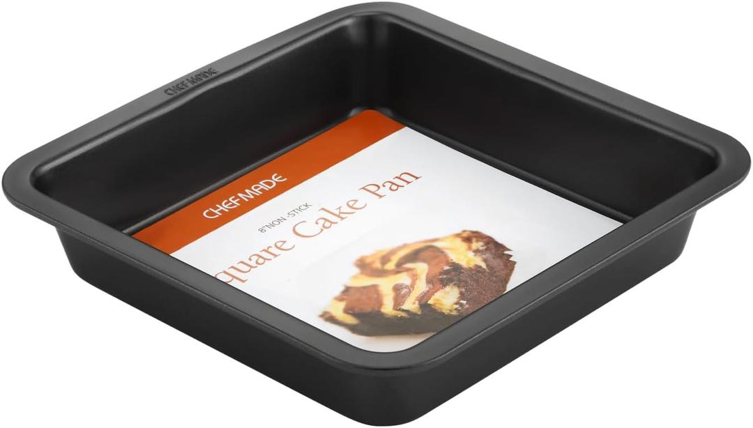 CHEFMADE Square Cake Pan, 8-Inch Bakeware Non-Stick Carbon Steel Pan Deep Dish Oven Baking Mold Baking Tray Ovenware for Cakes, Bread, Pizza, Cookies (Black)