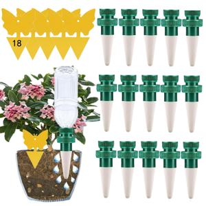 GrembebUpgrade Self Watering Planter Insert,15 Plant Spikes Device Ceramic Stakes + 18 Garden Papers Automatic Drip Irrigation Flower Waterer System for Vacation Outdoor Indoor Home Houseplant Use