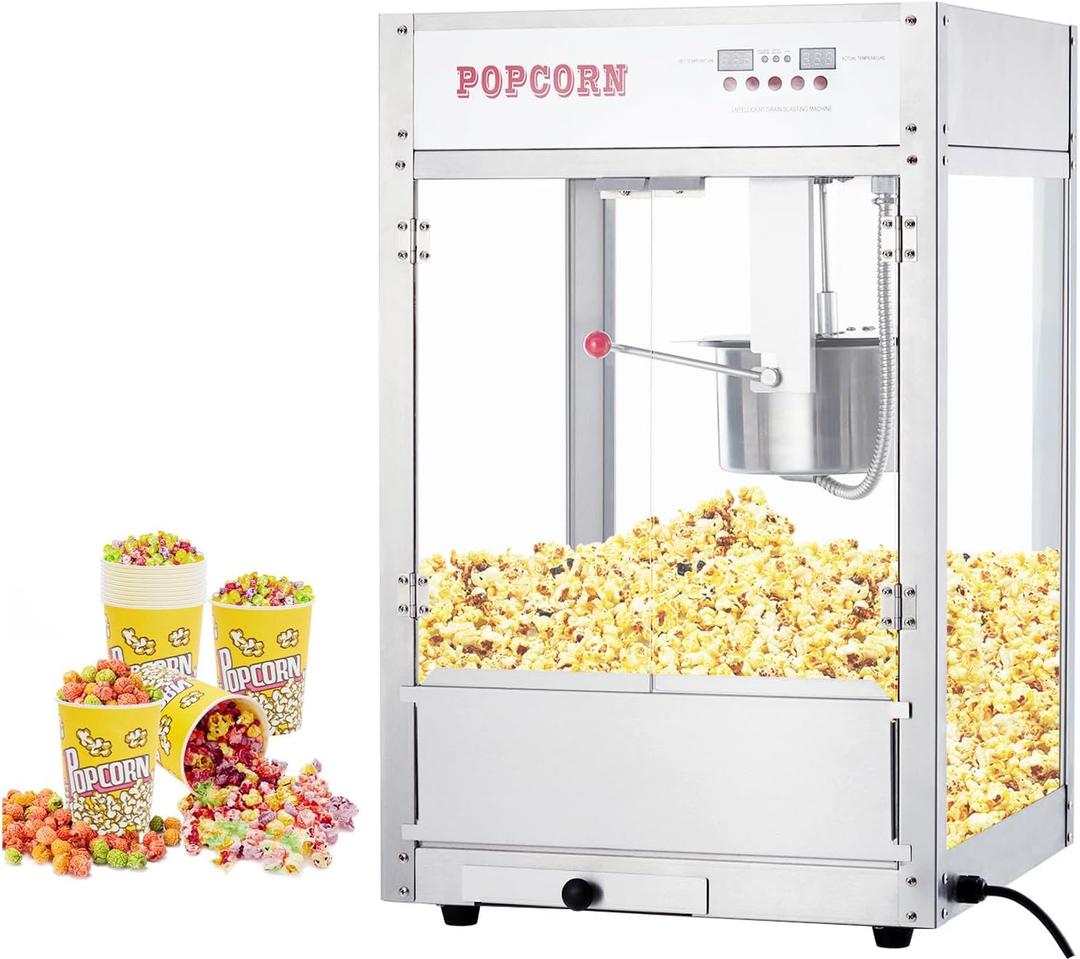 12 OZ Large commercial Popcorn Machine Movie Night, Temperature Control with Digital Display, Popcorn Popper with 10 PACK Popcorn Buckets, Old Fashion Popcorn Machine Movie Theater Style