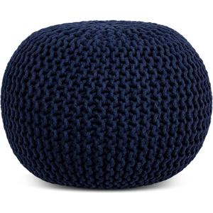FRELISH DECOR Round Pouf Ottoman Hand Knitted 100% Cotton Pouf Foot Stool - Knitted Bean Bag - Floor Chair for Living Room Bedroom - Foot Rest for Couch (20 Diameter x 14 Height) - Navy