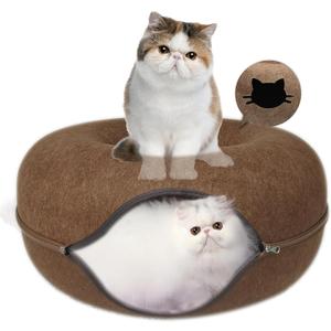Donut Cat Tunnel Bed Peekaboo Cat Cave for Large Cats Up to 30 Lbs, Kitty Interactive Playing Tent House for Multiple Cats,Detachable,Scratch Resistant (Brown, Medium - 20 Inch Diameter)