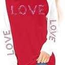 Valentines Shirts for Women Love Letter Print T Shirt Funny Sequin Valentine XOXO Graphic Long Sleeve Causal Tee Tops Red Small