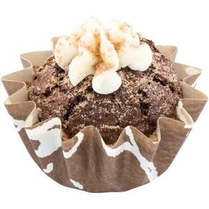 Restaurantware Panificio 0.4 Ounce Baking Cups 200 Flared Cupcake Liners - Oven-Ready Freezable Brown And White Paper Muffin Cases Disposable Chocolate Wisp For Wedding Parties Baby Showers (Small)