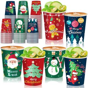 48 Pcs 9oz Christmas Paper Cups, Disposable Cups with 6 Designs Including Santa Claus, Christmas Trees, etc. Perfect for Xmas Party Drinks, Coffee, and Wine, for Christmas Night Decorations