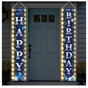 Breling Happy Birthday Banner with Lights 71 x 12 Inch LED Happy Birthday Decoration Door Banner Party Porch Sign Outdoor Indoor Hanging Supplies for Women Men(Blue Silver)