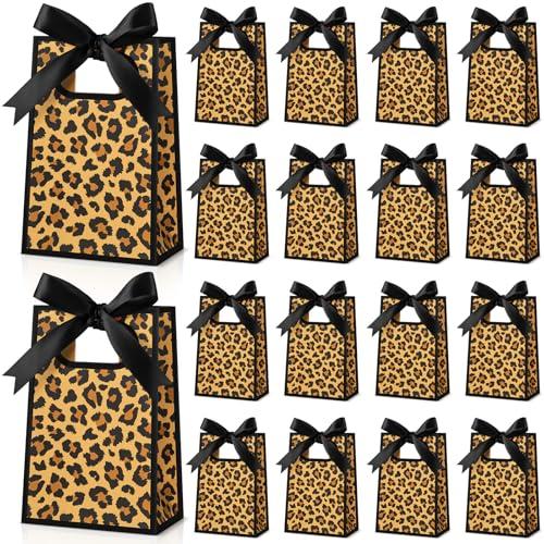 Kolldenn 30 Pcs Leopard Small Gift Bags with Bow 6.3 x 3.9 x 2.8 In Cheetah Thank You Gift Bags Mini Paper Bag with Handles for Wedding Bridal Birthday Baby Shower Bridesmaid Party Favors(Brown Black)