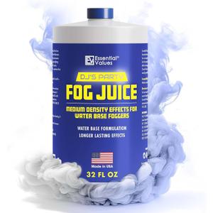 Essential Values Fog Machine Liquid - Long-Lasting Fog Juice 32 Fl Oz - Smoke Machine Liquid - Medium Density Smoke for Water-Based Foggers - For 400-1500 Watt Machines