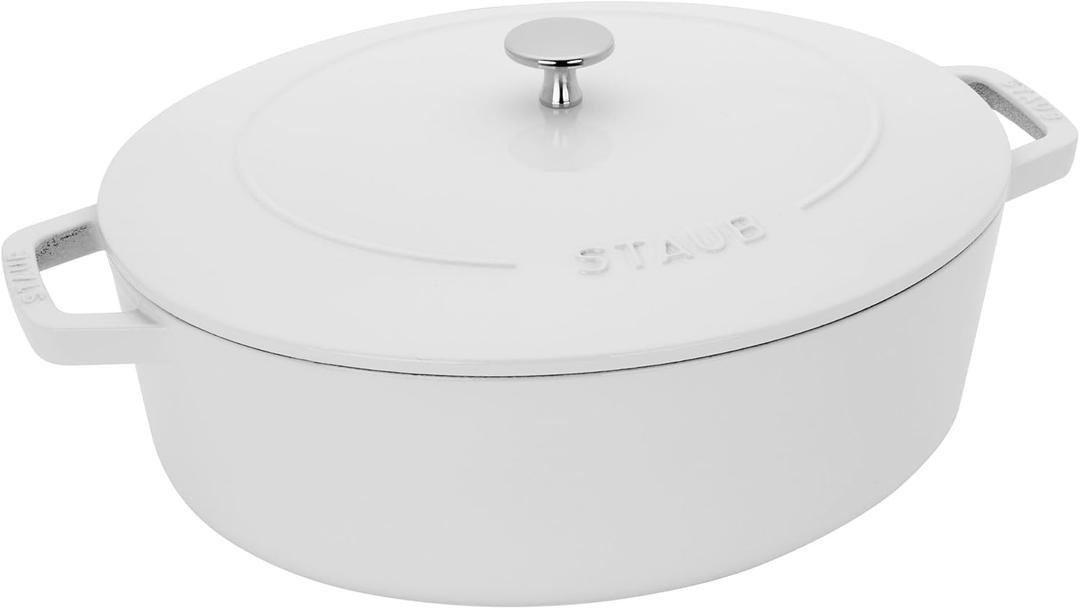 Staub Cast Iron 6.25-qt Shallow Oval Dutch Oven - White