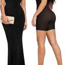Popilush Formal Dresses for Women Maxi Black Dress Built in Bra Summer Shapewear Tummy Control Bodycon Spaghetti Strap Slip (Large)