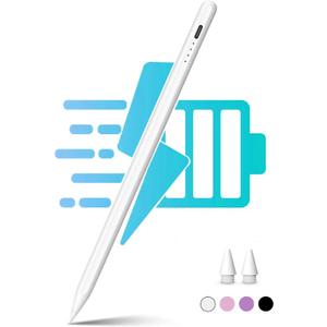 Selouj Stylus Pen for iPad 2018-2025, 2X Fast Charge Pencil, Pixel-Perfect Precision, Palm Rejection Tilt Sensitivity, Active Pen for iPad 6/7/8/9/10, Mini 5/6, Air 3/4/5/M4,Pro 11''/12.9''/13'',White