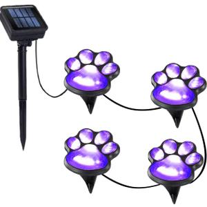 Paw Print Solar Lights - Outdoor Garden Decoration Waterproof, Cat Dog Animal Outdoor Garden (Set of 4), Grave Memorial Gifts, Gifts for Cat Dog Lovers (Purple Lights)