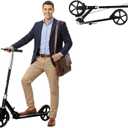Non-Electric Scooters for Kids 8-12, Teens & Adults - Foldable Commuter Scooter with 8" Wheels, Bell, Hand Brake & Adjustable Height 30"-40.5", 220LB Capacity, Manual Push Scooter for Campus & Park