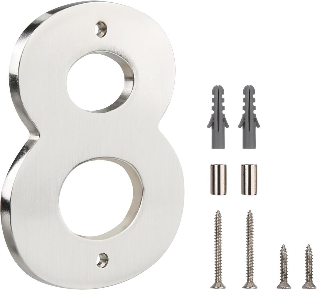 HASWARE Floating House Number Sign for Home - 5 Inch Modern Numerous Easy DIY Installation for Post Street (Silver Brushed, 8)