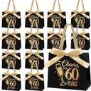 Clysee 25 Pcs Mini Birthday Gift Bags with Handles Black and Gold Party Favor Bags Bulk for Birthday Wedding Anniversary Supplies Decorations, 5.51 x 2.36 x 4.72 Inches (Cheers to 60)