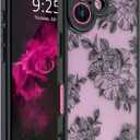Compatible with iPhone 16 Case, [Cute Floral Flower Design] Black Soft TPU Bumper Hard PC Back Slim Shockproof Protective Aesthetic Translucent Matte Case Cover for iPhone 16, 6.1inch (Flower)