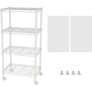 SINGAYE 4 Small Shelves Storage Shelf Wire Shelving Unit Metal Shelf Adjustable Organizers Storage Shelving with Wheels for Bathroom Laundry Room Kitchen Pantry