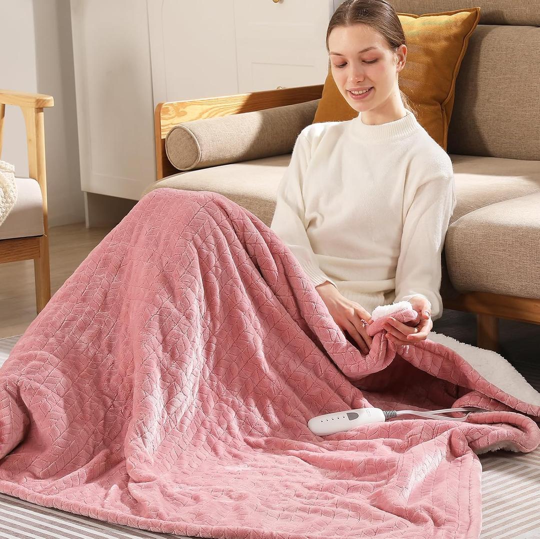 Twin Electric Blanket 62"x84" Heating Blanket Twin, Wheat Pattern Ultra-Soft Flannel & Thick Sherpa with 5 Heat Settings & 10 Hour Auto Shut-Off, ETL & FCC Certified, Machine Washable Home Use, Pink