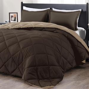 downluxe Queen Comforter Set - Brown and Tan Queen Comforter, Soft Bedding Sets for All Seasons -3 Pieces - 1 Comforter (88"x92") and 2 Pillow Shams(20"x26")