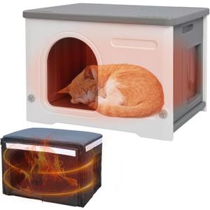 Rockever Plastic Outdoor Indoor Cat House with Insulated Liner, 100% Insulated Feral Cat House for Winter, Waterproof Cat Houses for Outdoor Cats, Spacious, Assemble Easily-Grey