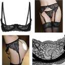 Women Lingerie Sets with Garter Belt Lace Teddy Babydoll Bodysuit Push Up Underwired Floral Bra and Panty Set (Black, S)
