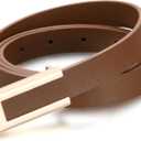 TOURZOO Genuine Leather Belts for Women Skinny Waist Belt for Dresses Jeans Pants with Gold Buckle (L)