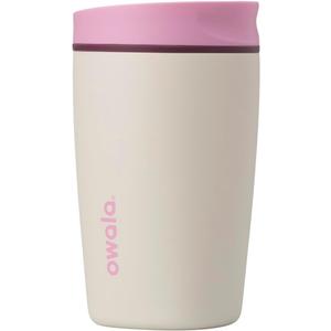 Owala SmoothSip Slider Insulated Stainless Steel Coffee Tumbler, Reusable Iced Coffee Cup, Hot Coffee Travel Mug, BPA Free 12 oz, Pink/Tan (Daybreak)