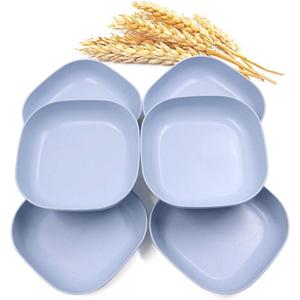 6 PCS 5.7inch/14.5cm Square Lightweight Wheat Straw Plates, Deep Dinner Dishes, Camping Dinnerware for Serving pasta fruit(Blue)