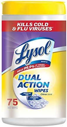 Lysol Dual Action Disinfecting Wipes, Citrus, 75 Count (Pack of 4)