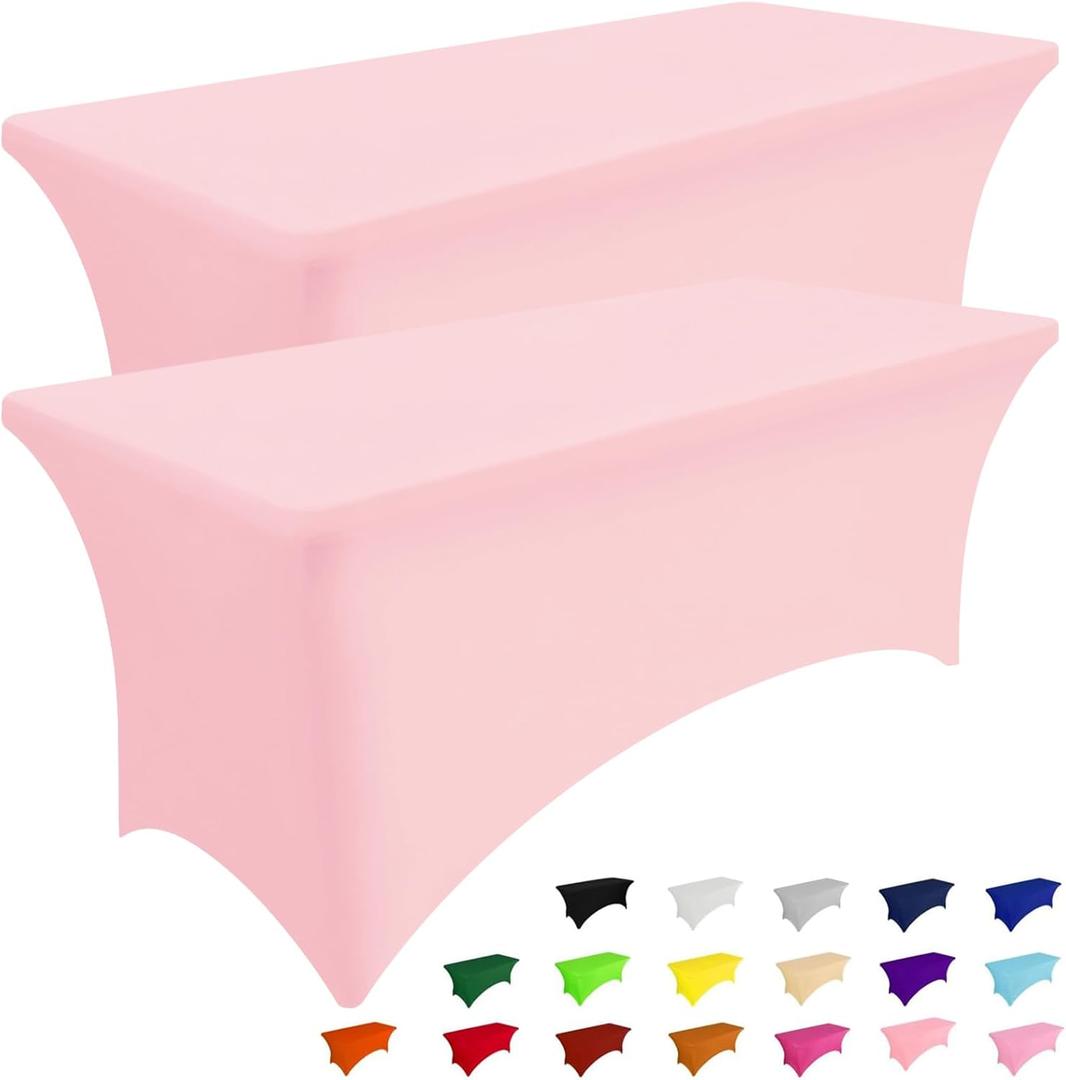 Smiry 2 Pack Spandex Table Cloth 5FT, Elastic Fitted Stretch Tablecloths for Rectangle Tables, Washable Table Cover for Outdoor, Valentines, Banquet & Parties (Pink, 60Lx30Wx30H Inch)