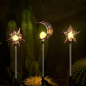 Tryme Solar Lights Outdoor Garden Decorations Sun Moon Star Stake Light Decorative Waterproof Warm White LED Yard Decor for Pathway Lawn Patio Courtyard Backyard