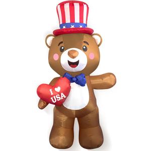 Independence Day Inflatable Bear Yard Decoration Lighted 4th of July Blow Up Patriotic Garden Yard Lawn Decor 5 Feet Tall (5FT-Bear)